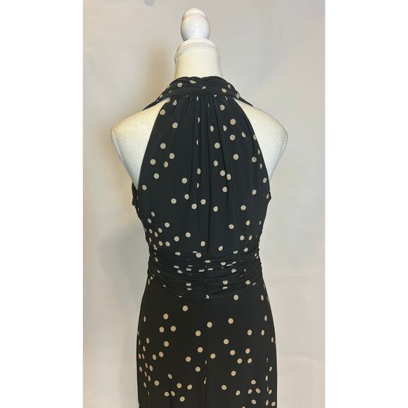 Evan Picone | Vintage Black Polka Dot Jersey Fit and Flare Midi Dress | 8 - Picture 12 of 17